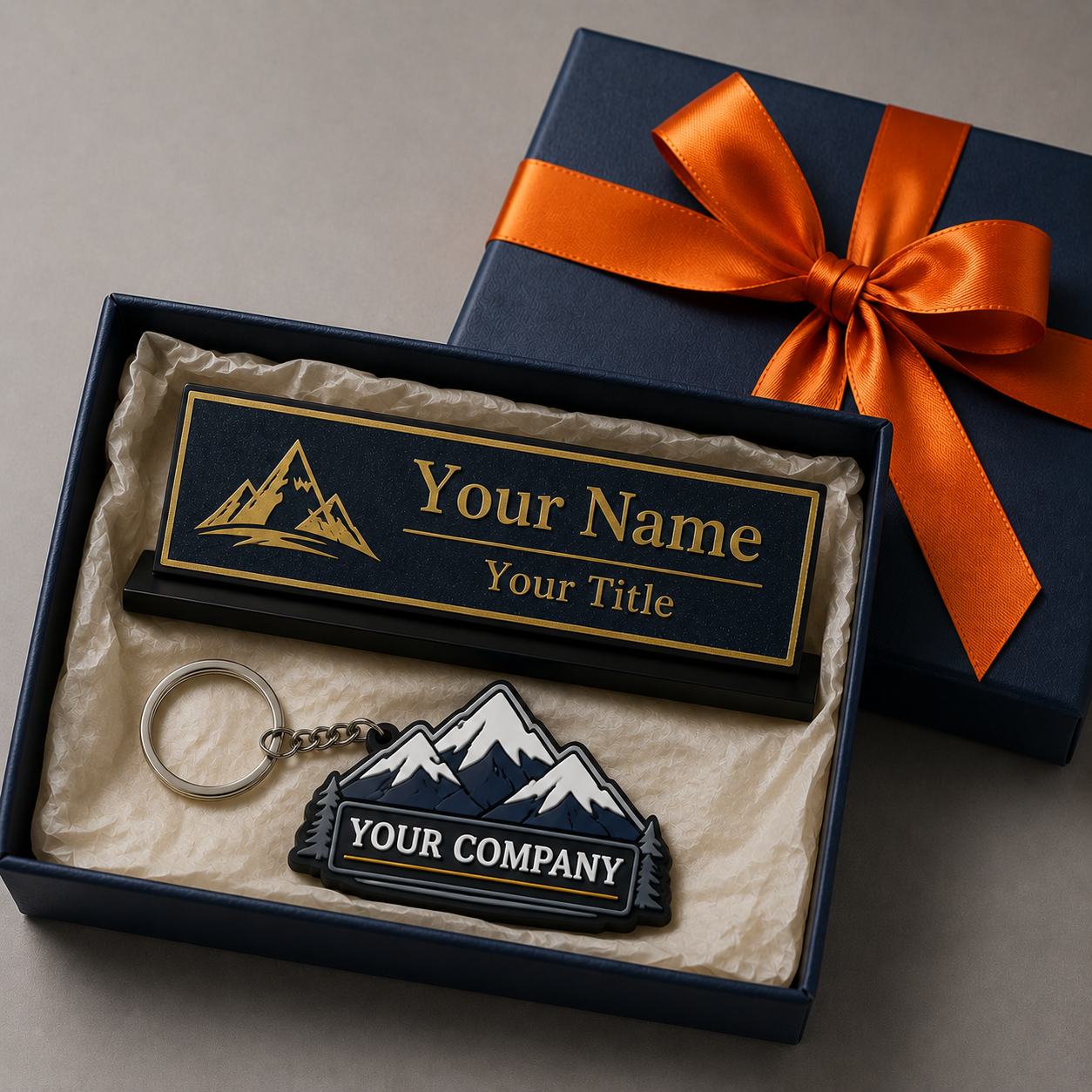 Bronze package: keychain and nameplate in a gift box